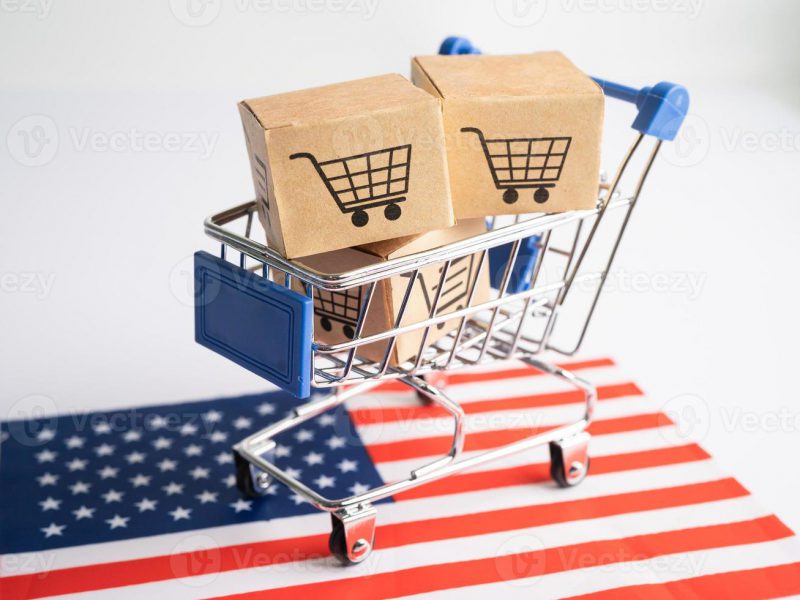 box-with-shopping-cart-logo-and-usa-america-flag-import-export-shopping-online-or-ecommerce-finance-delivery-service-store-product-shipping-trade-supplier-concept-photo